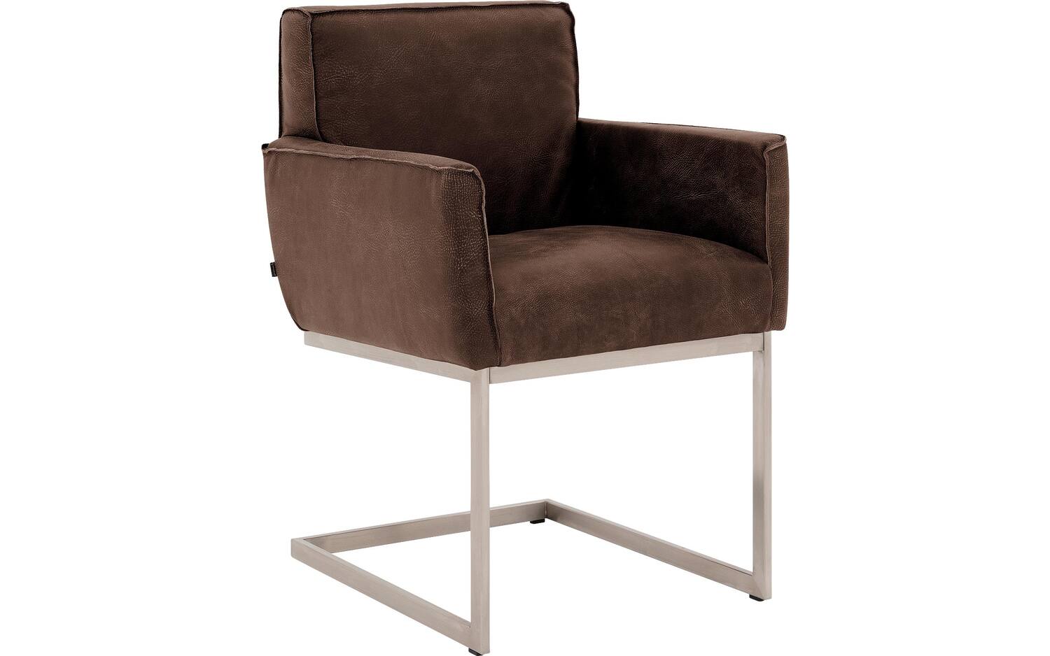 Goossens Excellent Eetkamerstoel Tom bruin leer met armleuning, urban industrieel - 8718823241310