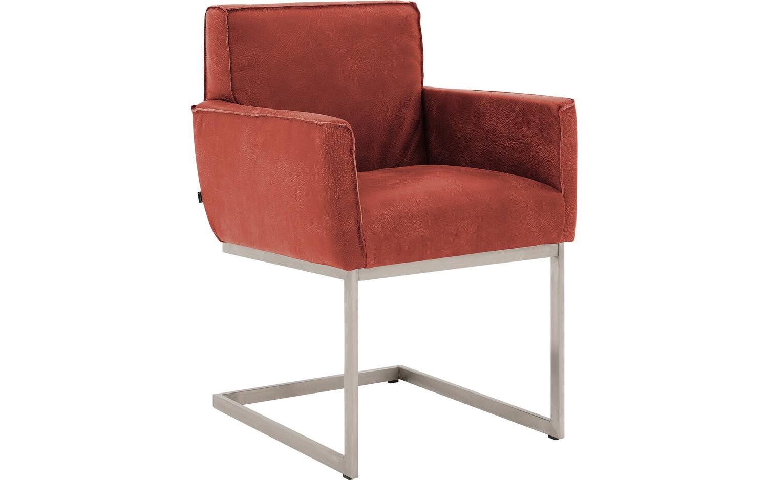 Goossens Excellent Eetkamerstoel Tom rood leer met armleuning, urban industrieel - 8718823241372