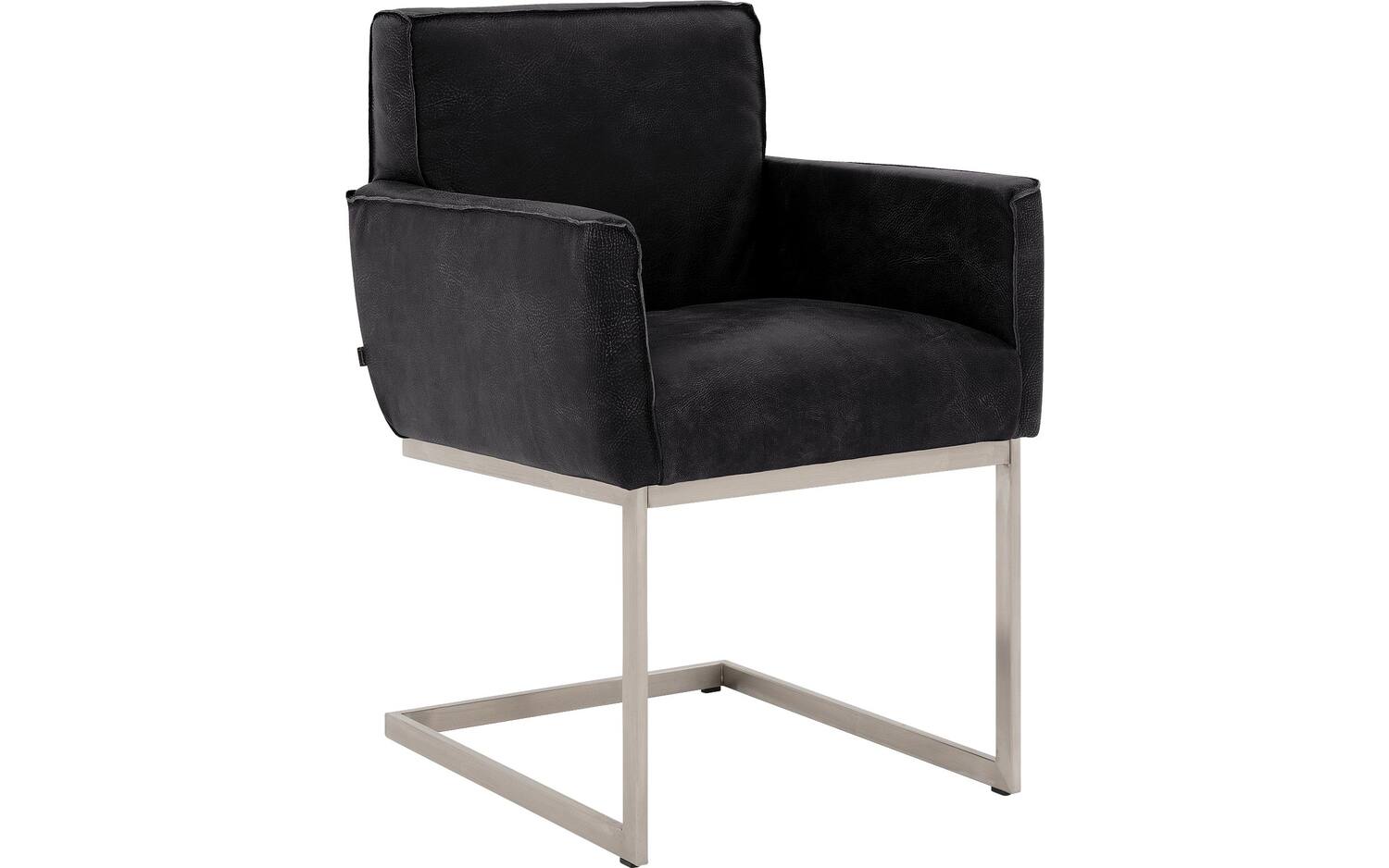 Goossens Excellent Eetkamerstoel Tom zwart leer met armleuning, urban industrieel - 8718823241396