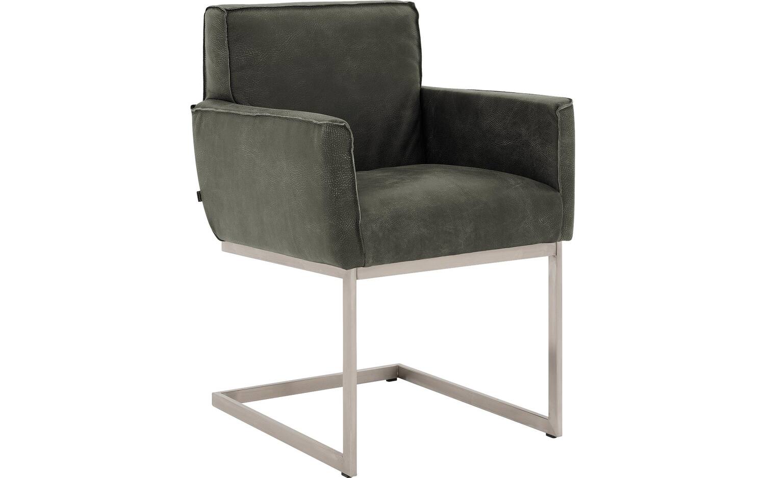 Goossens Excellent Eetkamerstoel Tom groen leer met armleuning, urban industrieel - 8718823241402