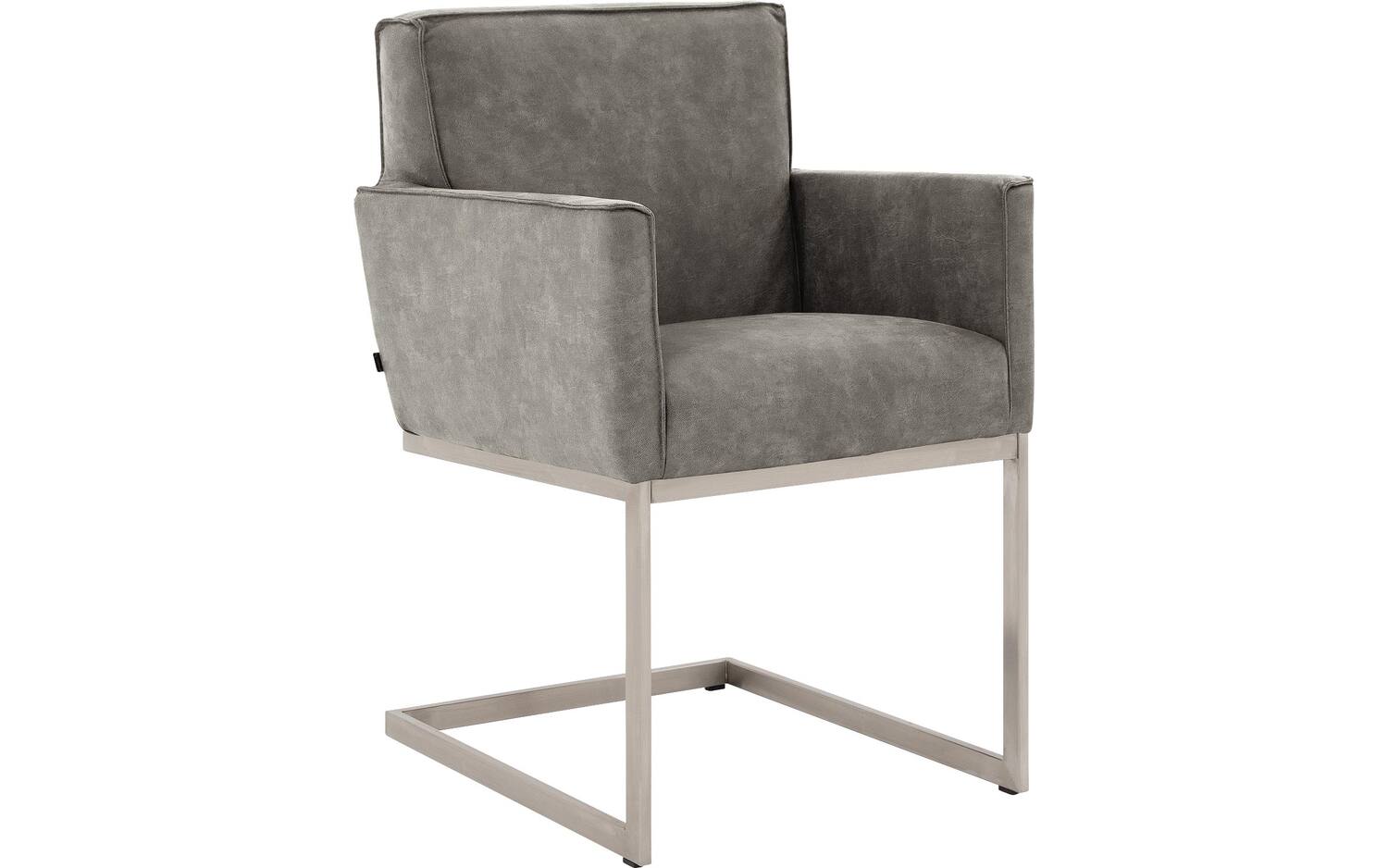 Goossens Excellent Eetkamerstoel Tom grijs micro leer met armleuning, urban industrieel - 8718823241457