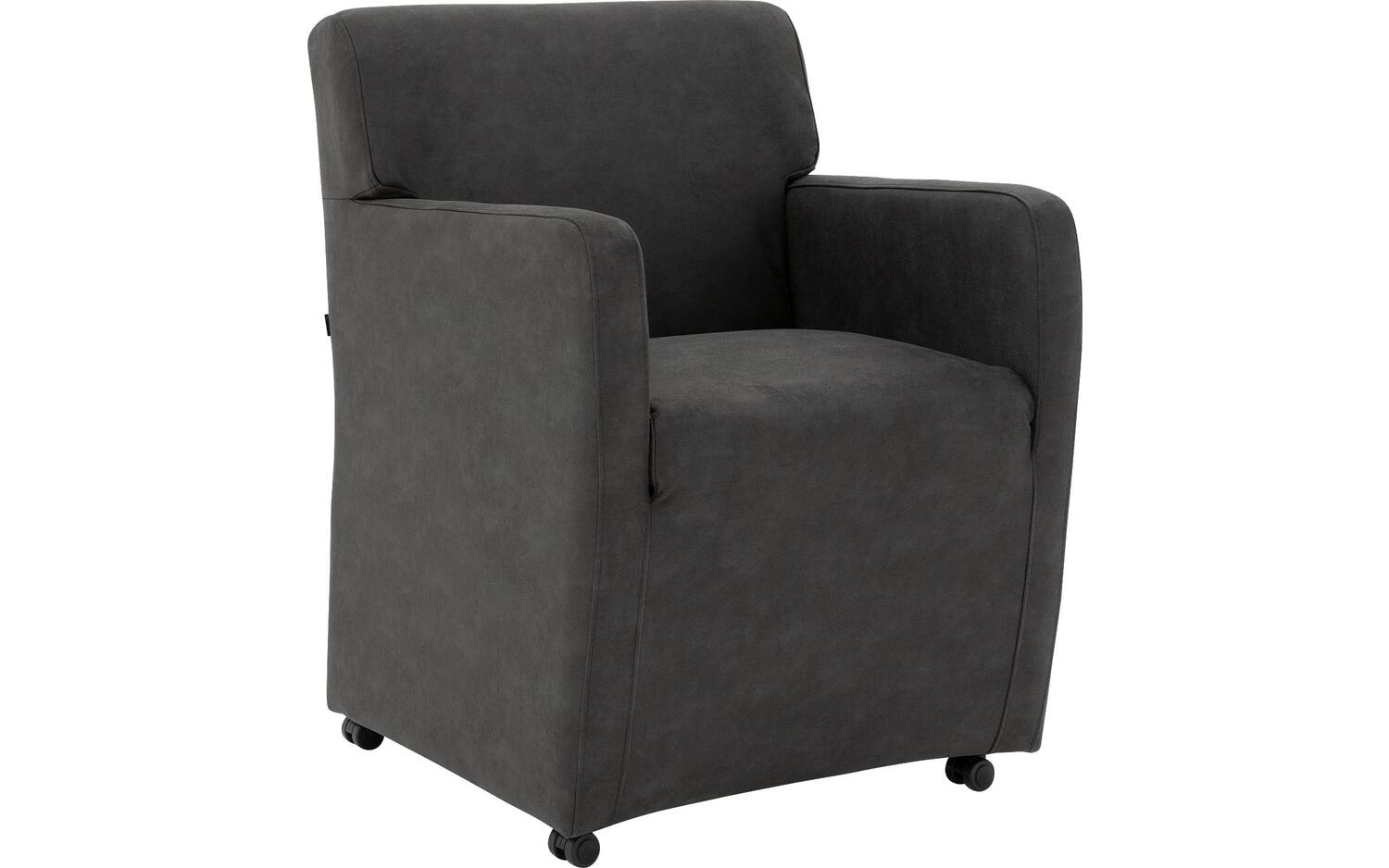 Goossens Eetkamerstoel Montana antraciet micro leer met armleuning en met wielen, stijlvol landelijk - 8718823230307
