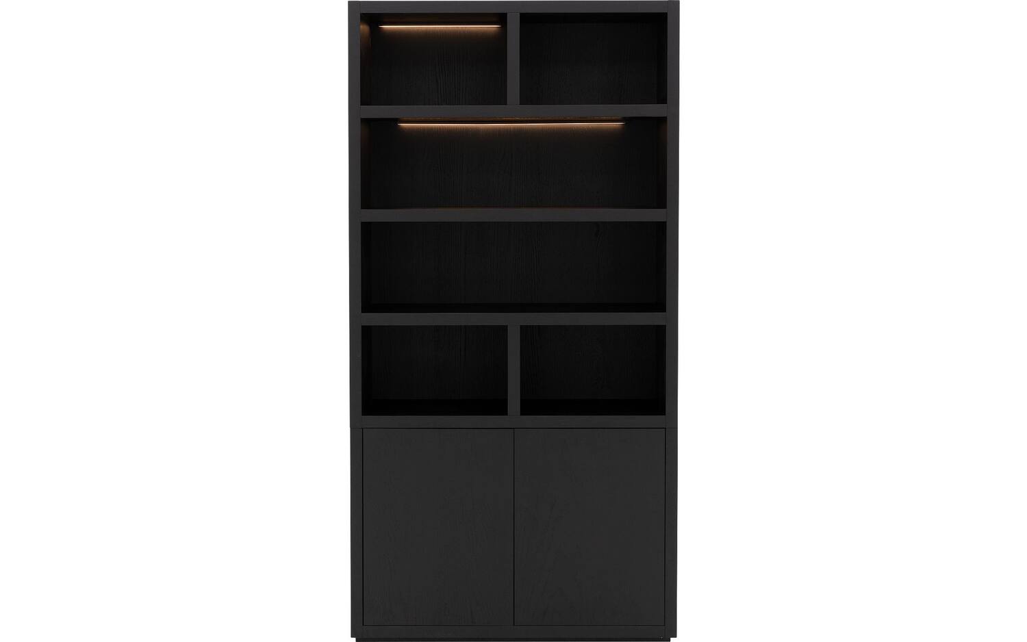 Goossens Buffetkast Barcelona, 2 deuren 6 open vakken, zwart eiken, 108 x 212 x 45 cm, stijlvol landelijk - 8718823234732