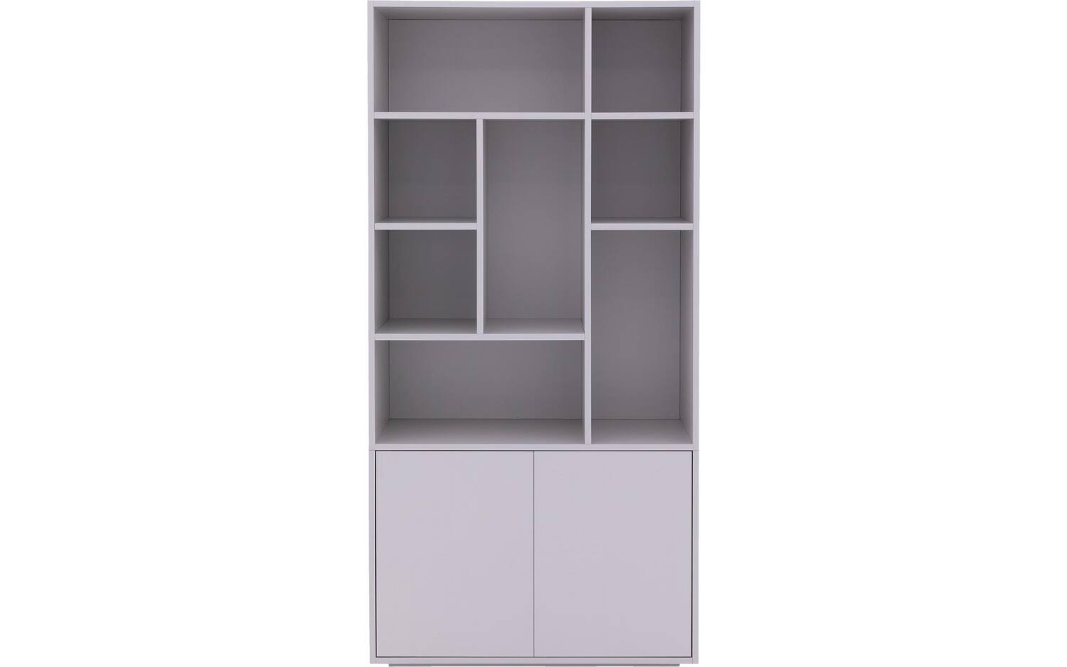 Goossens Basic Buffetkast Madrid, 2 dichte deuren 8 open vakken, grijs melamine, 94 x 191 x 45 cm, elegant chic - 8718823247992