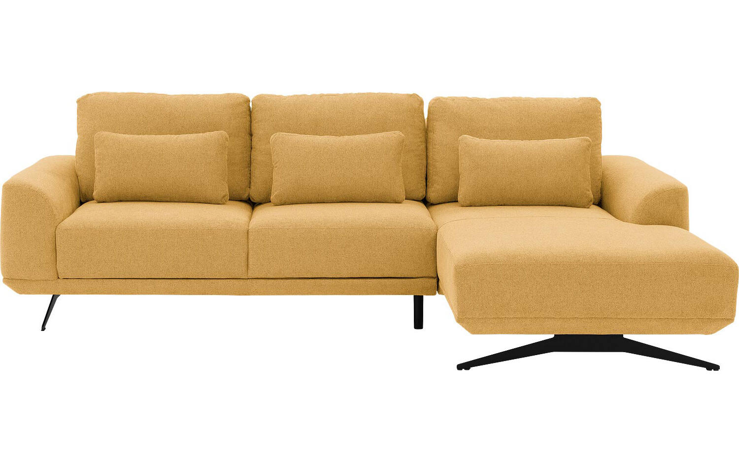 Goossens Excellent Bank Princess Met Elektrisch Uitschuifbaar Zitvlak geel, stof, 3-zits, elegant chic met chaise longue rechts - 8718823229080