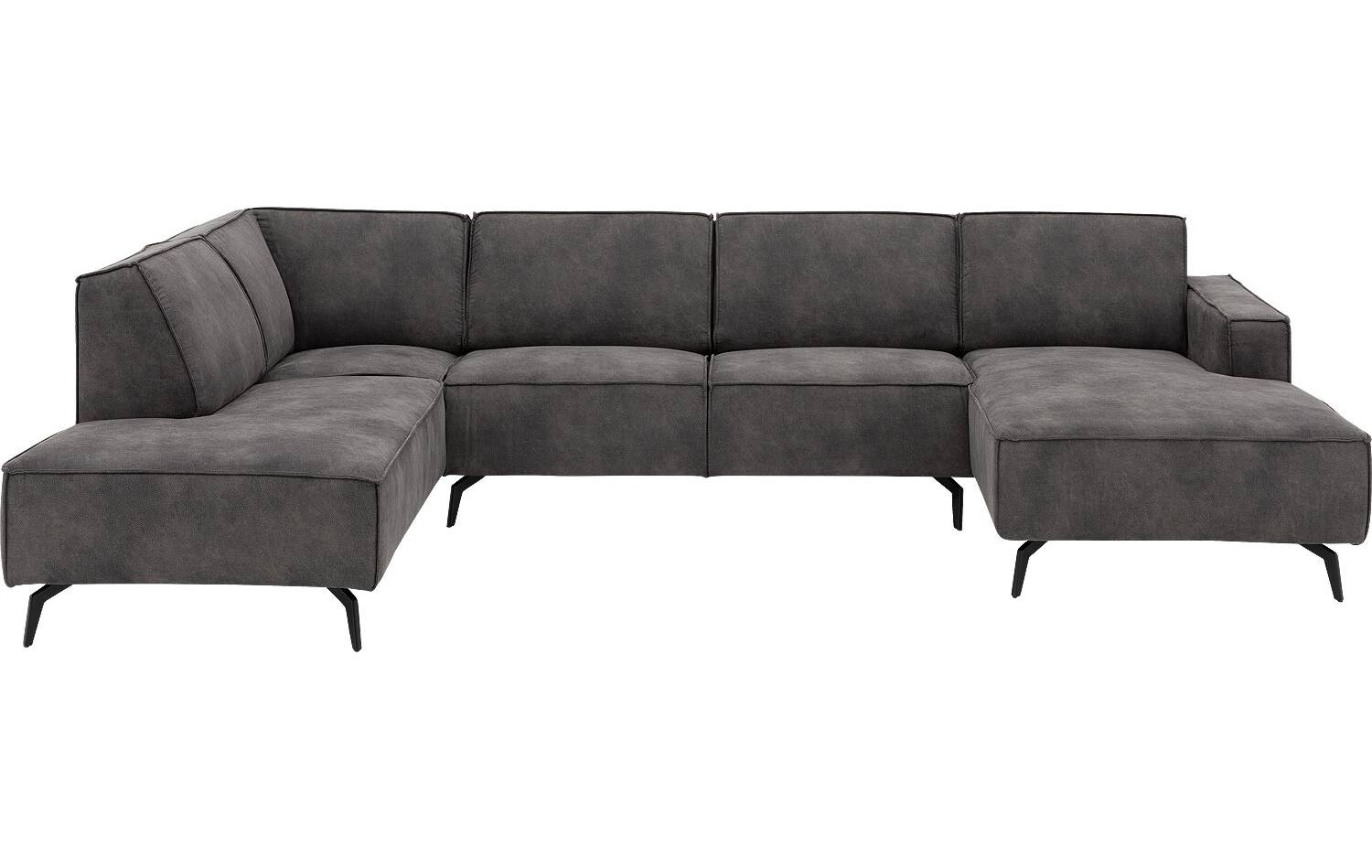 Goossens Hoekbank Hercules donkergrijs, microvezel, 2-zits, modern design met ligelement links
