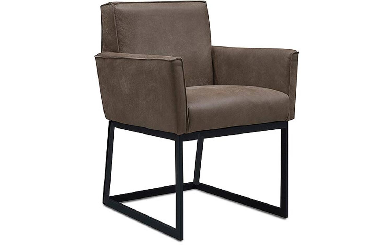 Goossens Excellent Eetkamerstoel Ton grijs leer met armleuning, urban industrieel - 8718823257762