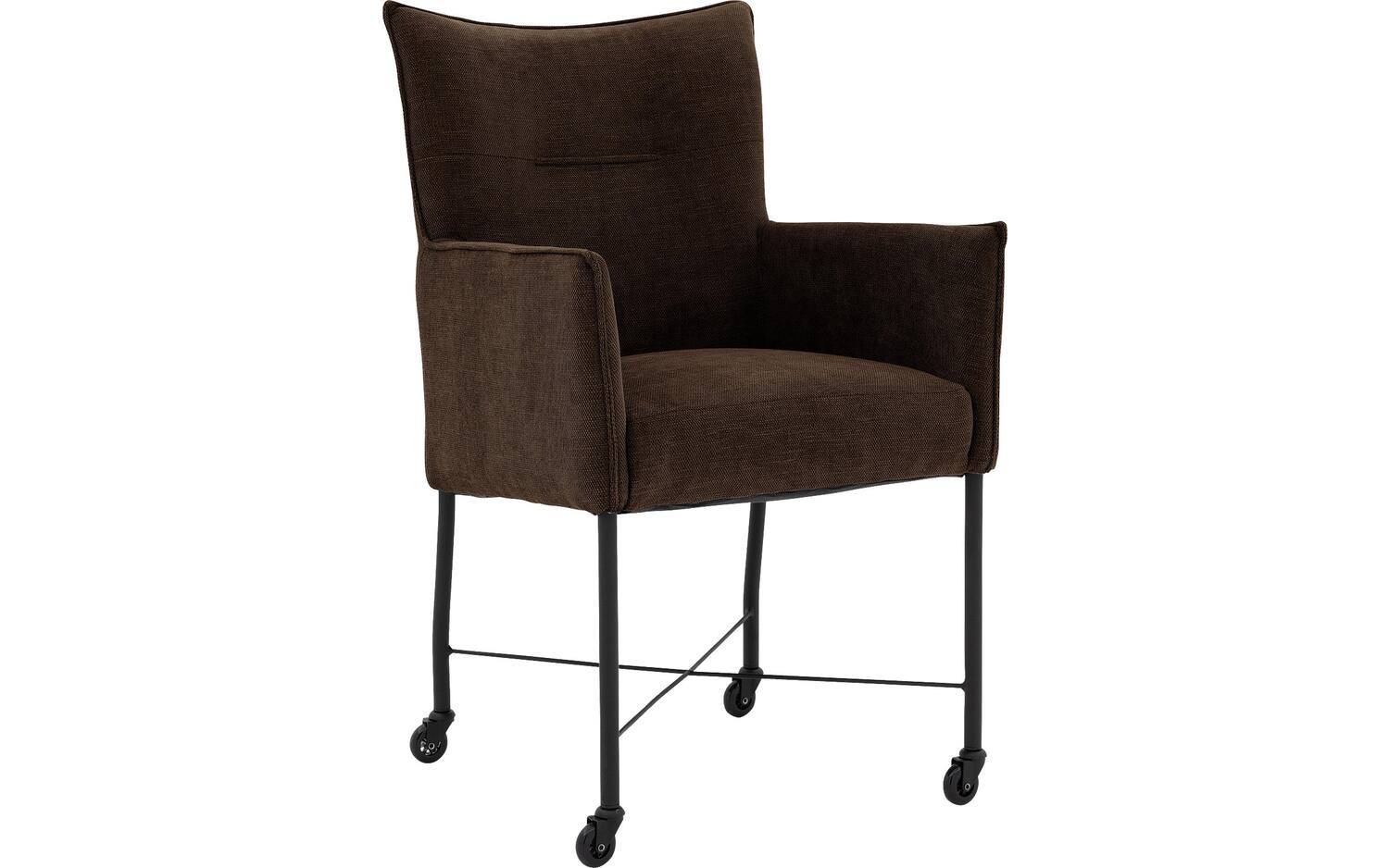Goossens Eetkamerstoel Erik donkerbruin stof met armleuning en met skaterwielenmet wielen, modern design - 8718823259988