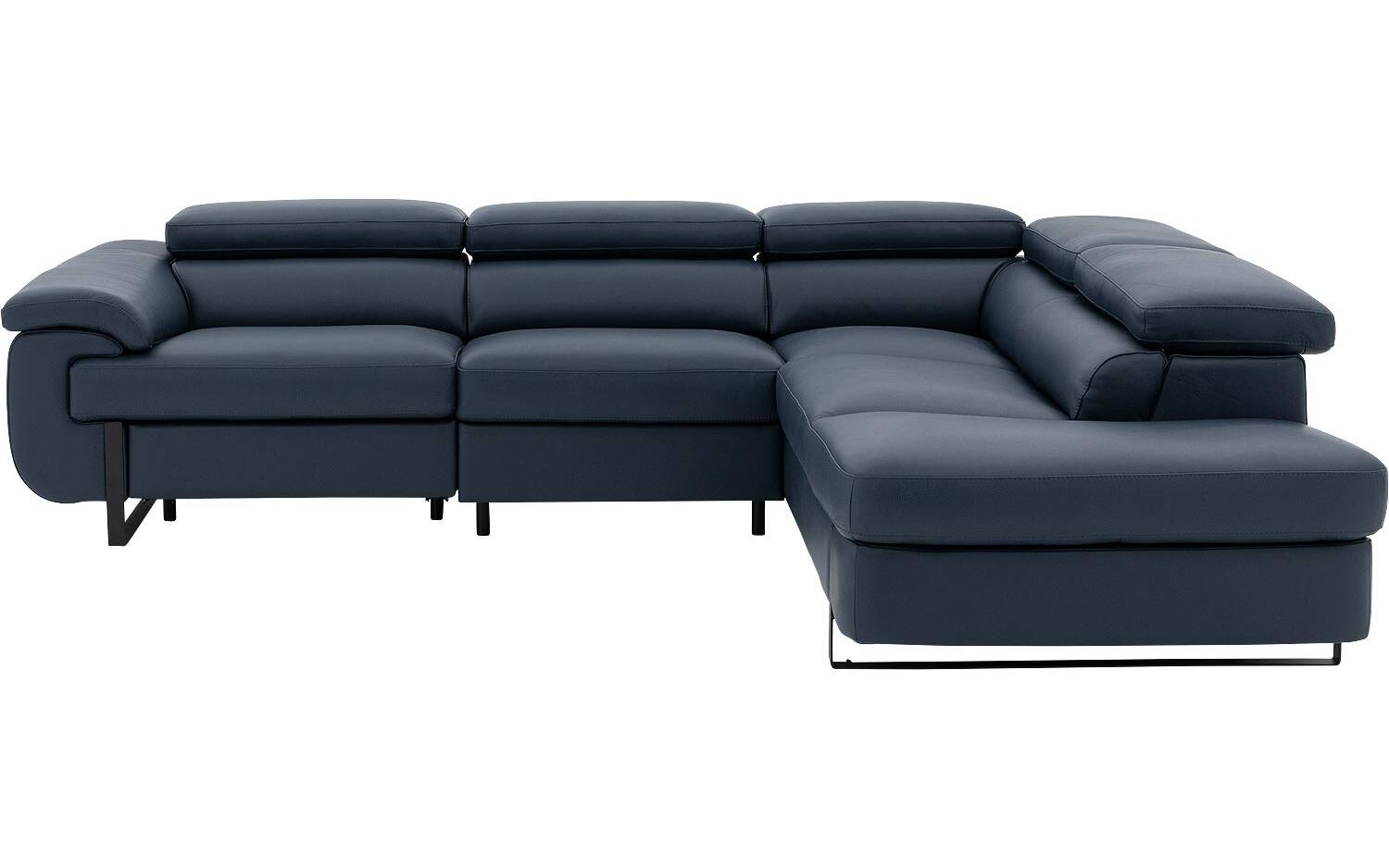Goossens Excellent Relaxbank Lorenzo Met Verstelbare Hoofdsteunen blauw, leer, 2,5-zits, modern design met ligelement rechts - 8718823258363