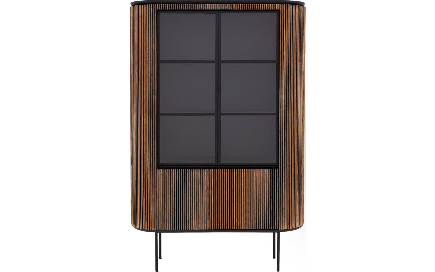 Goossens Vitrinekast Adel, 2 glasdeuren 2 dichte deuren, bruin teak, 139 x 210 x 45 cm, stijlvol landelijk - 8718823266481