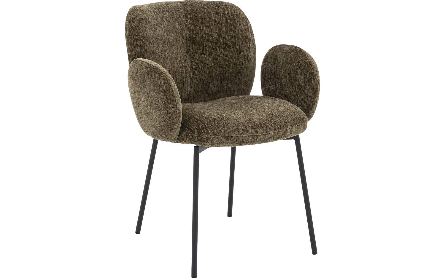 Goossens Basic Eetkamerstoel Eller groen stof met armleuning, modern design - 8718823266726
