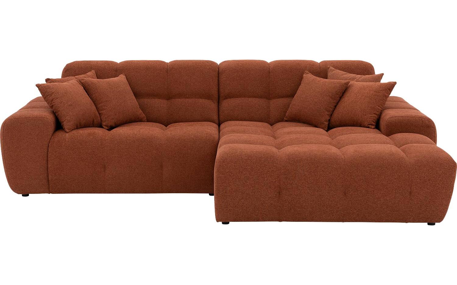 Goossens Excellent Bank Kubus bruin, stof, 1,5-zits, modern design met chaise longue rechts