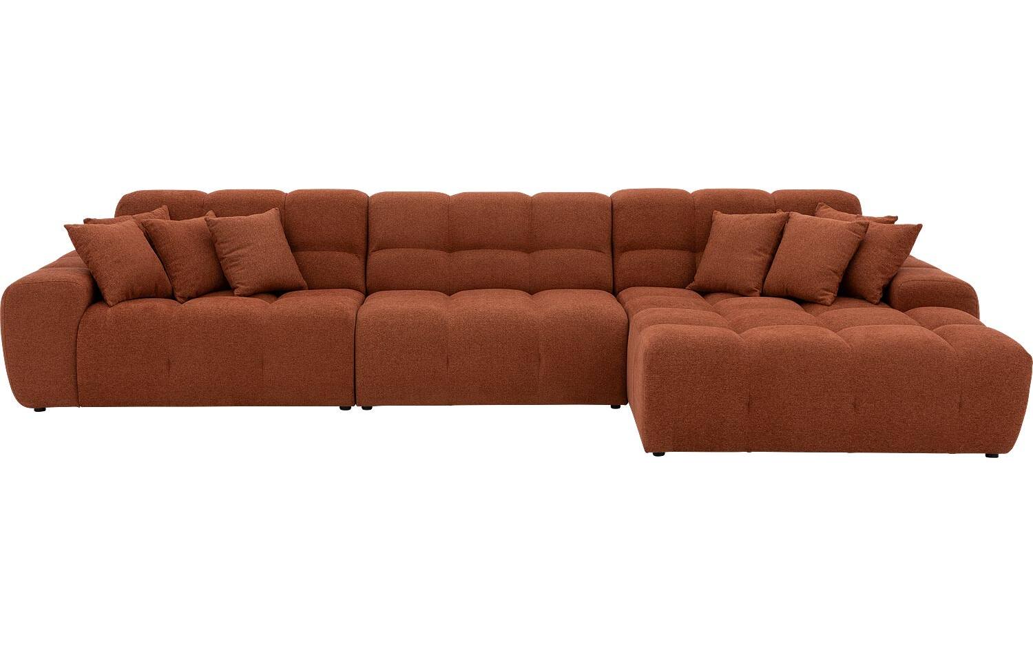 Goossens Excellent Bank Kubus bruin, stof, 1,5-zits, modern design met chaise longue rechts