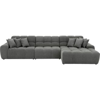 Goossens Excellent Bank Kubus - 30 X 30 Cm Stiksel grijs, stof, 1,5-zits, modern design met chaise longue rechts - 8718823273069