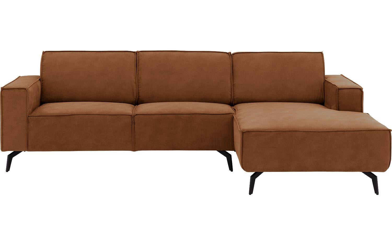 Goossens Hoekbank Hercules bruin, microvezel, 2,5-zits, modern design met chaise longue rechts