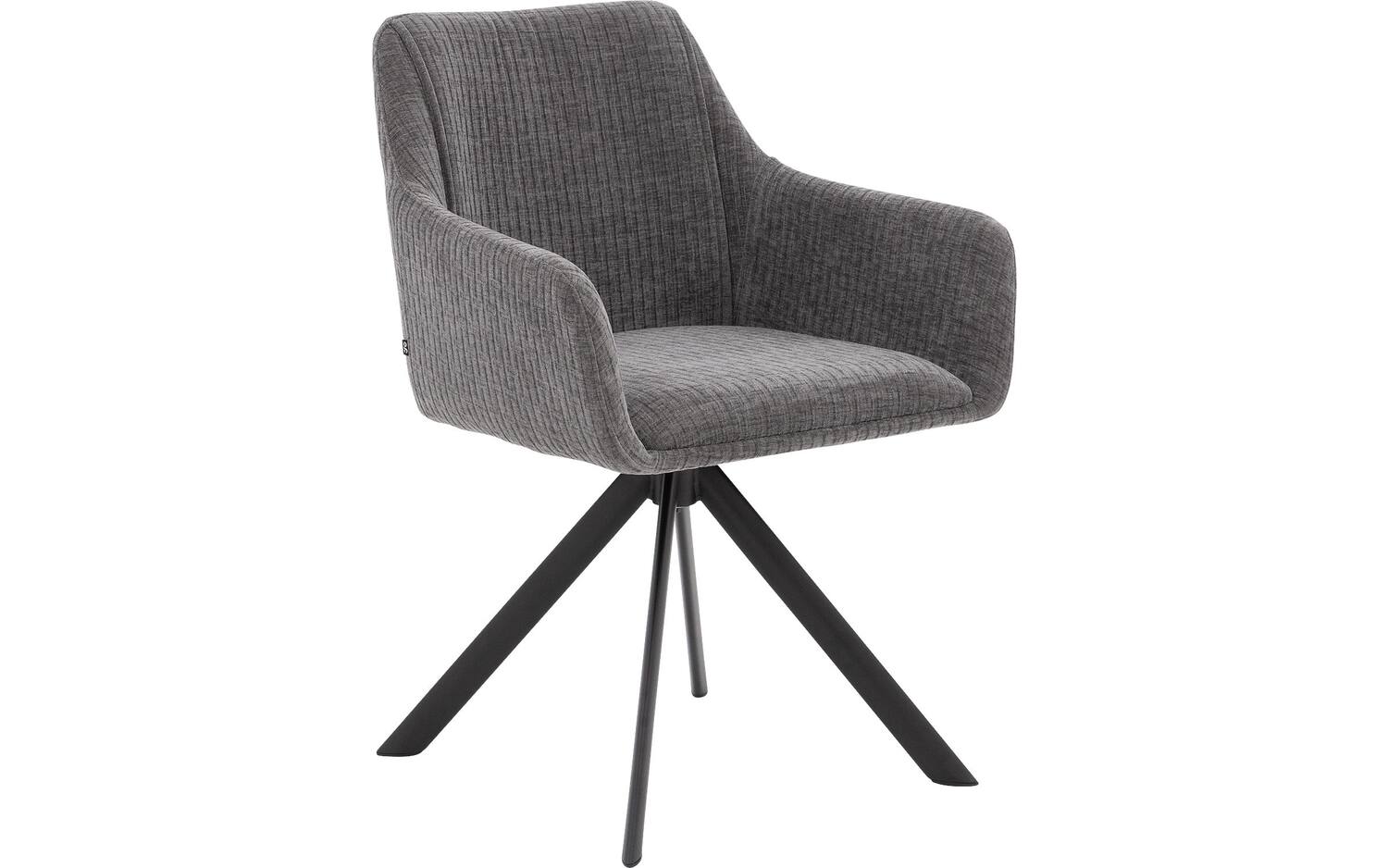 Goossens Eetkamerstoel Ysmay grijs stof graden draaibaar met armleuning, - 8718823289084