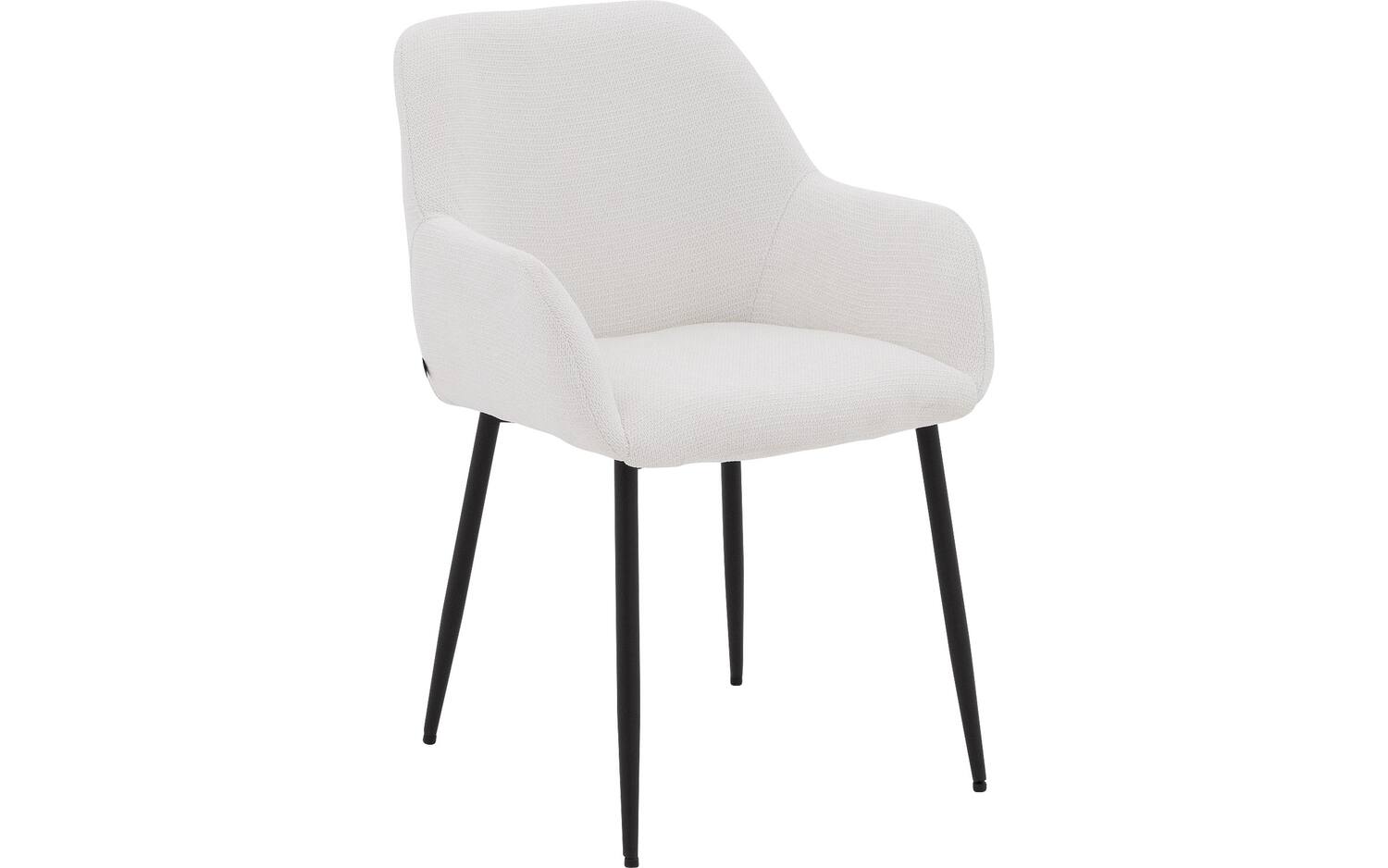 Goossens Basic Eetkamerstoel Anne wit stof met armleuning, - 8718823290387