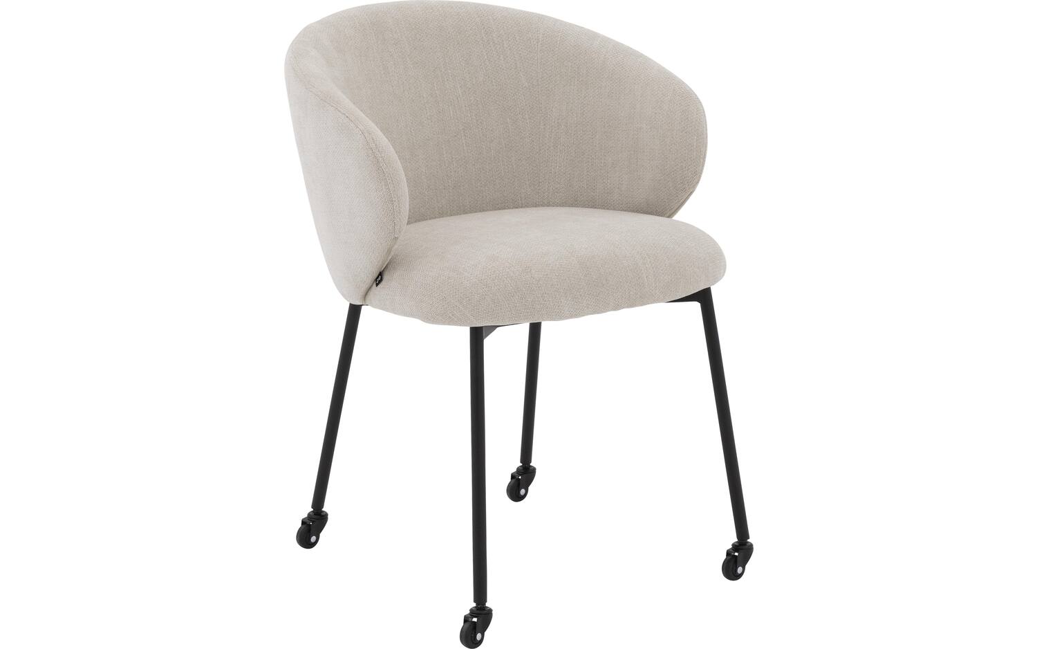 Goossens Stoel Noomi beige stof met armleuning en met wielen, - 8718823282481