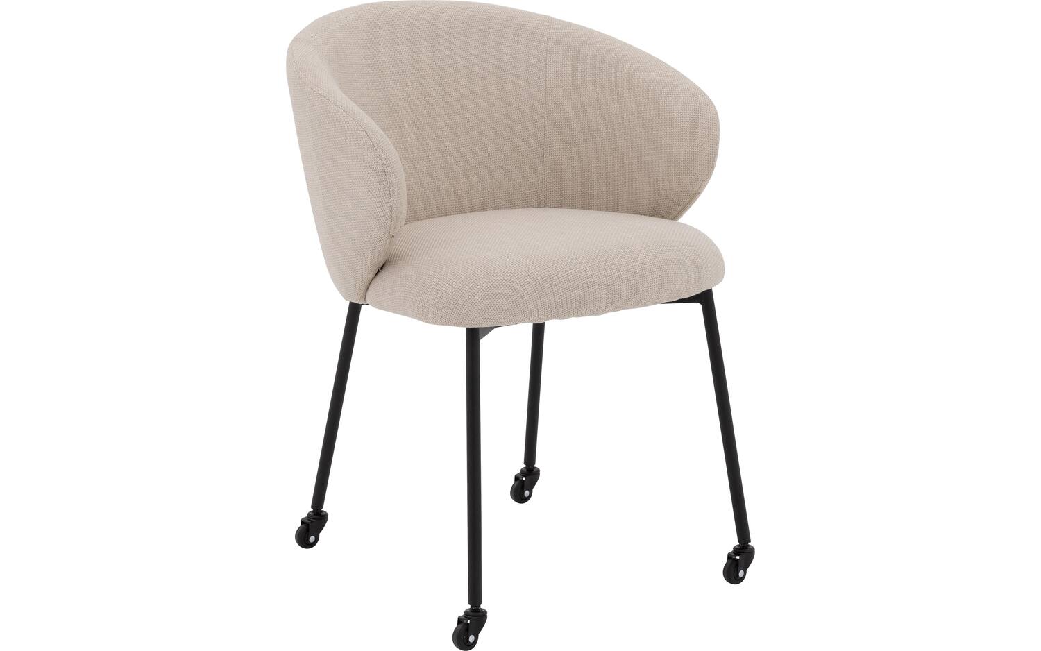 Goossens Stoel Noomi beige stof met armleuning en met wielen, - 8718823282535