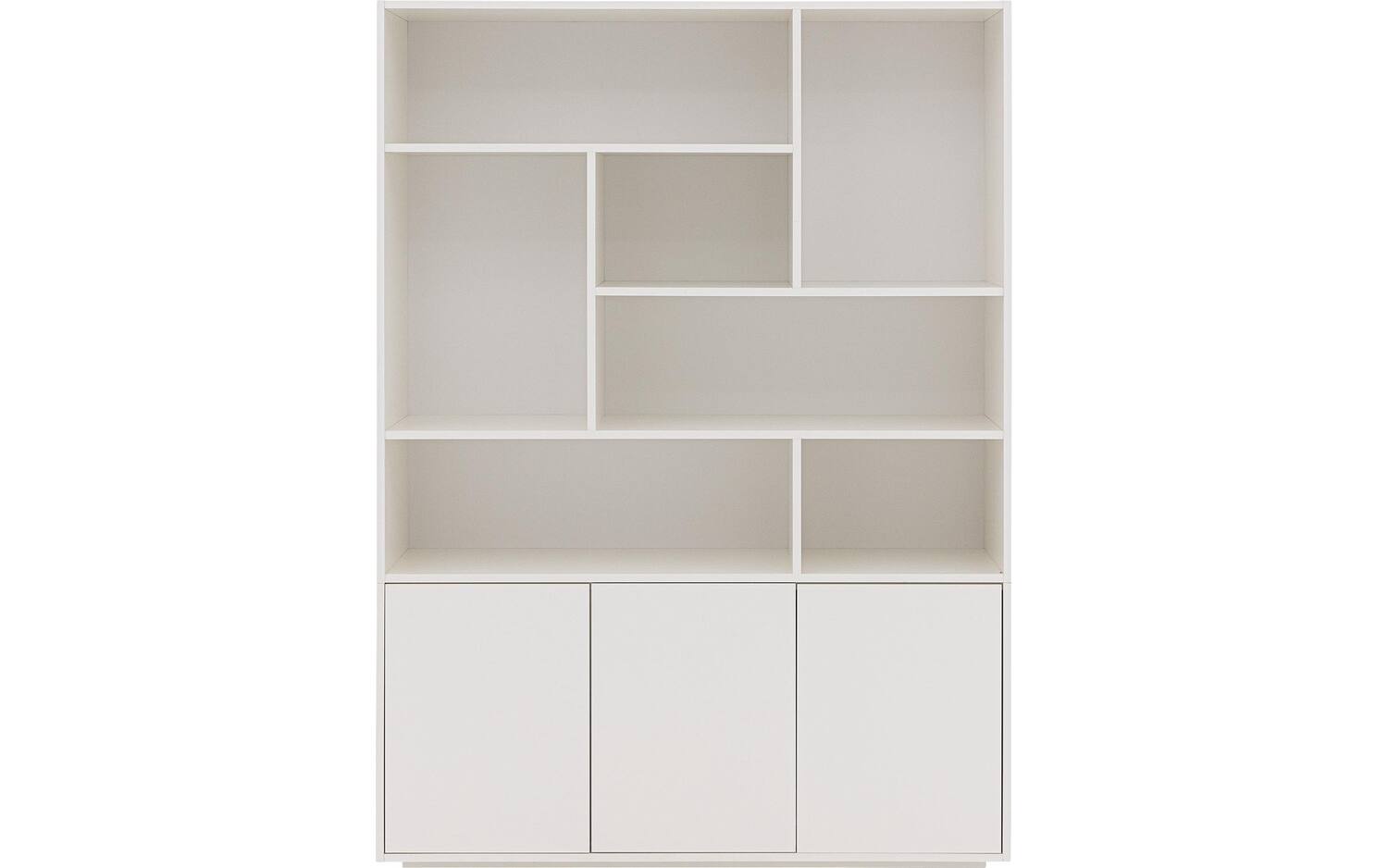 Goossens Basic Buffetkast Madrid, 3 dichte deuren 7 open vakken, wit melamine, 139 x 191 x 45 cm, elegant chic - 8718823287578