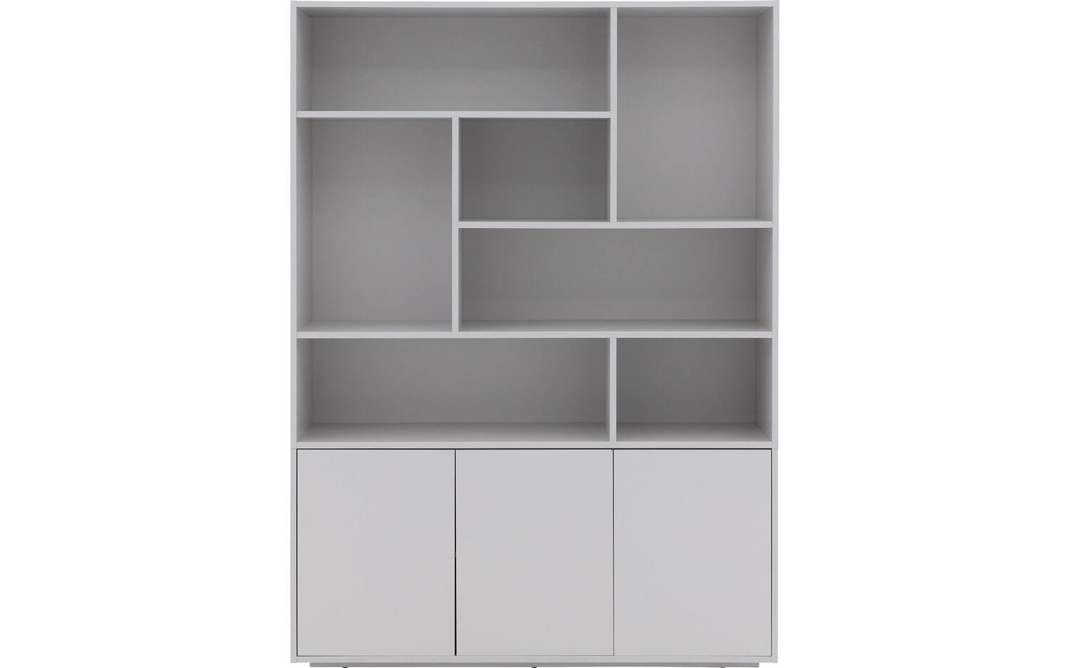 Goossens Basic Buffetkast Madrid, 3 dichte deuren 7 open vakken, grijs melamine, 139 x 191 x 45 cm, elegant chic - 8718823287585