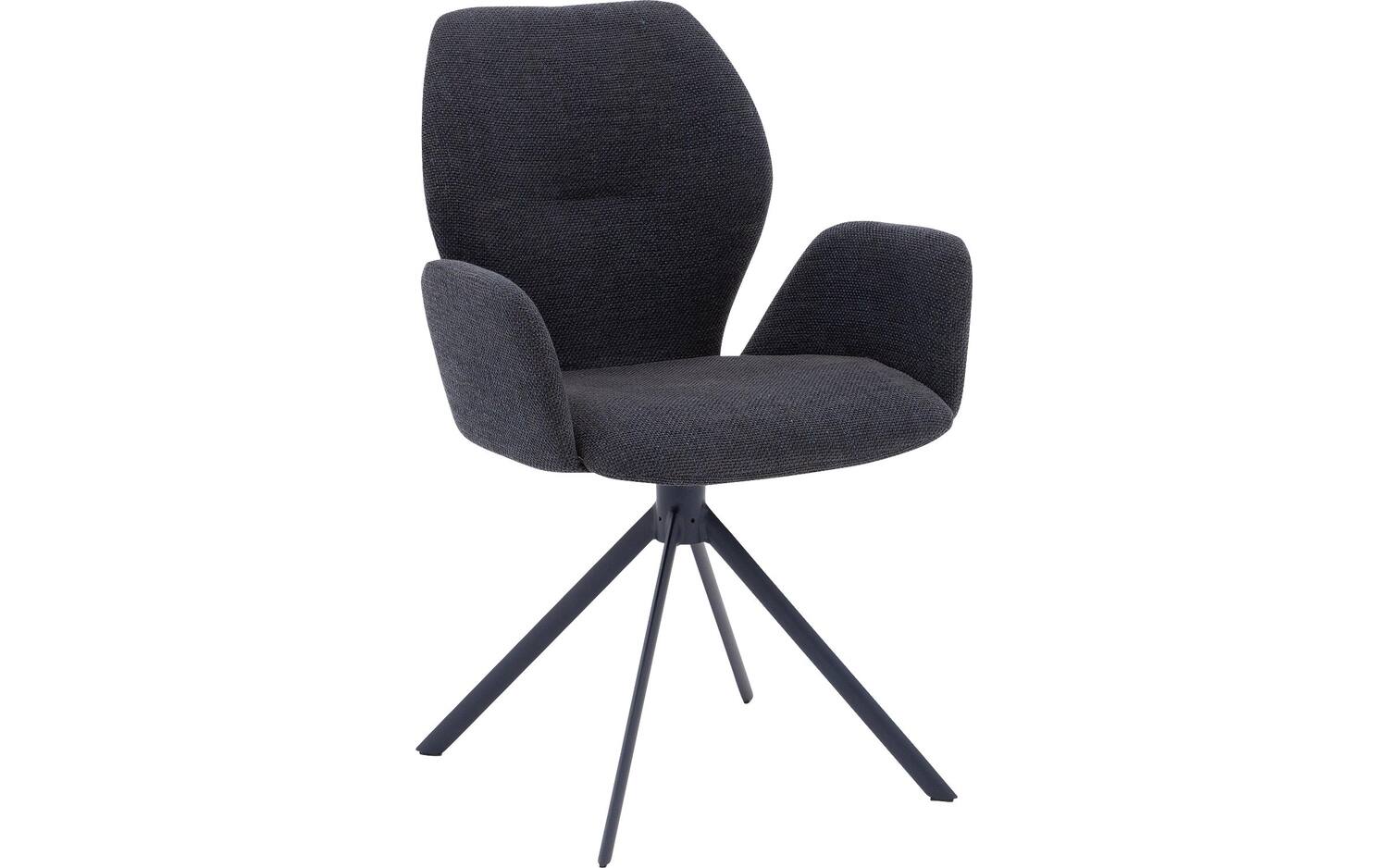 Goossens Eetkamerstoel Hera blauw stof met armleuning, modern design - 8718823290653