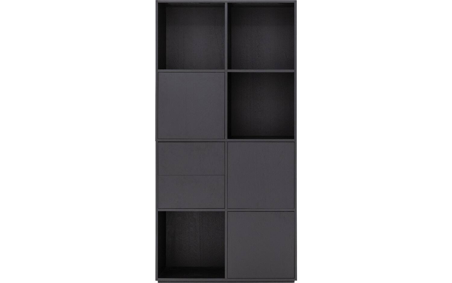 Goossens Wandmeubel Sevilla, 3 deuren 2 laden 4 open vakken, zwart eiken, 106 x 211 x 45 cm, modern design - 8718823290578