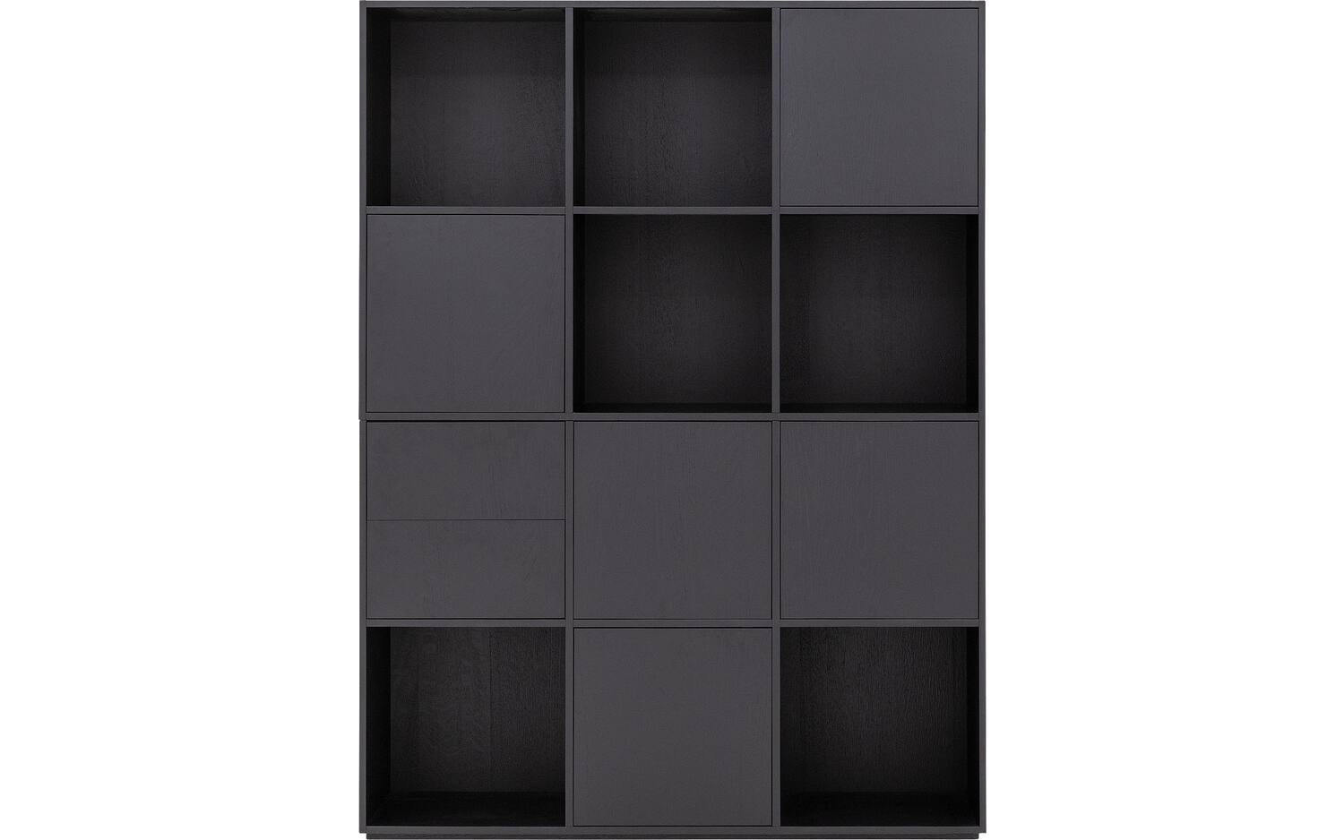 Goossens Wandmeubel Sevilla, 5 deuren 2 laden 6 open vakken, zwart eiken, 158 x 211 x 45 cm, modern design - 8718823290561