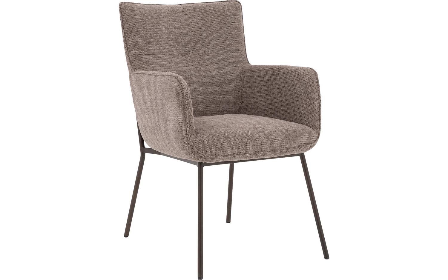Goossens Eetkamerstoel Trullo bruin stof met armleuning, - 8718823292800