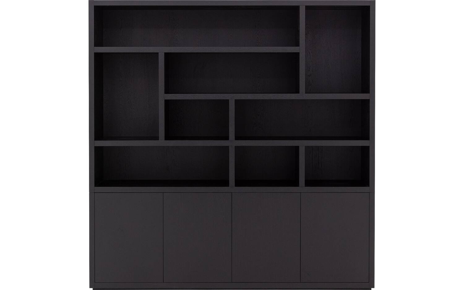 Goossens Buffetkast Barcelona, 4 deuren 9 open vakken (verticale layout), zwart eiken, 208 x 212 x 45 cm, stijlvol landelijk - 8718823296815
