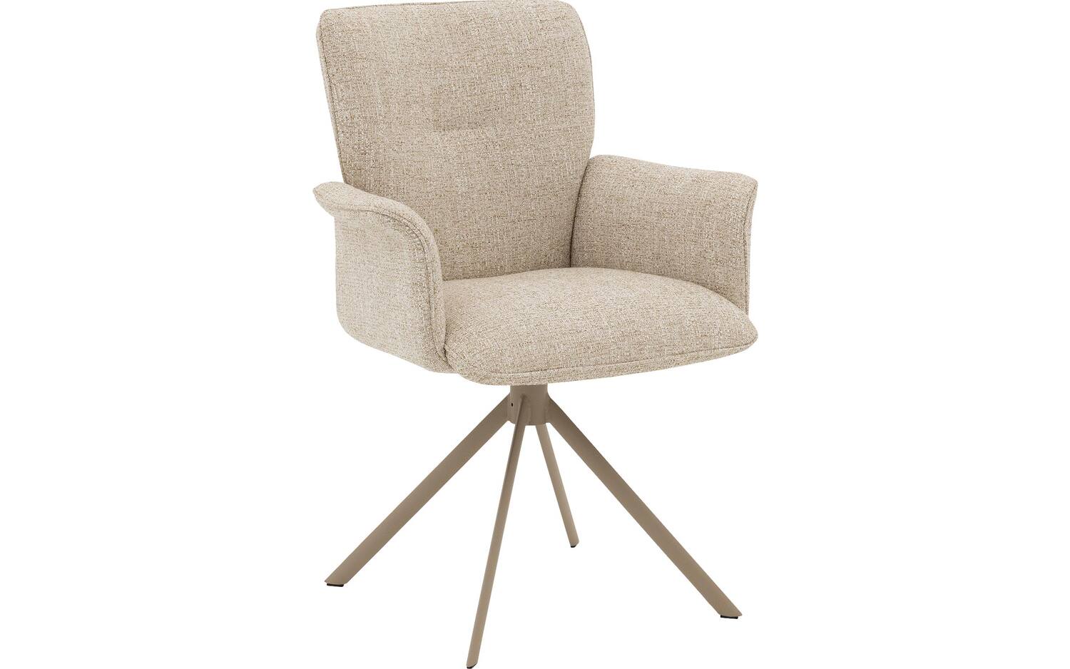 Goossens Eetkamerstoel Hermes beige stof Hera spin poot gr draaibaar returnfunctie met armleuning, - 8718823300864