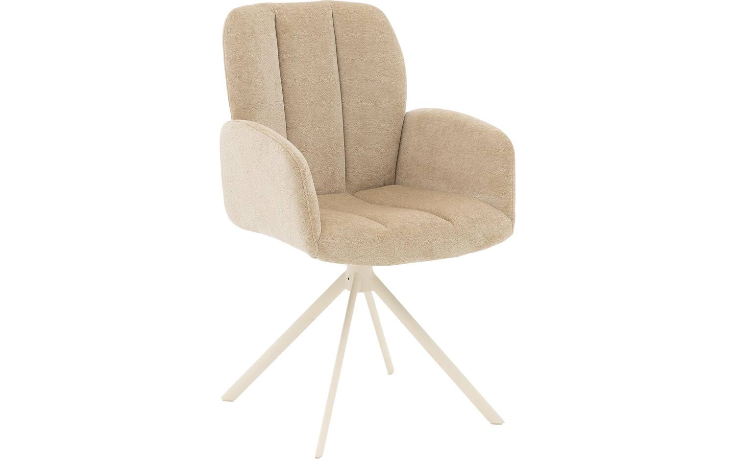 Goossens Eetkamerstoel Hestia beige stof Hera spin poot gr draaibaar returnfunctie met armleuning, - 8718823300925