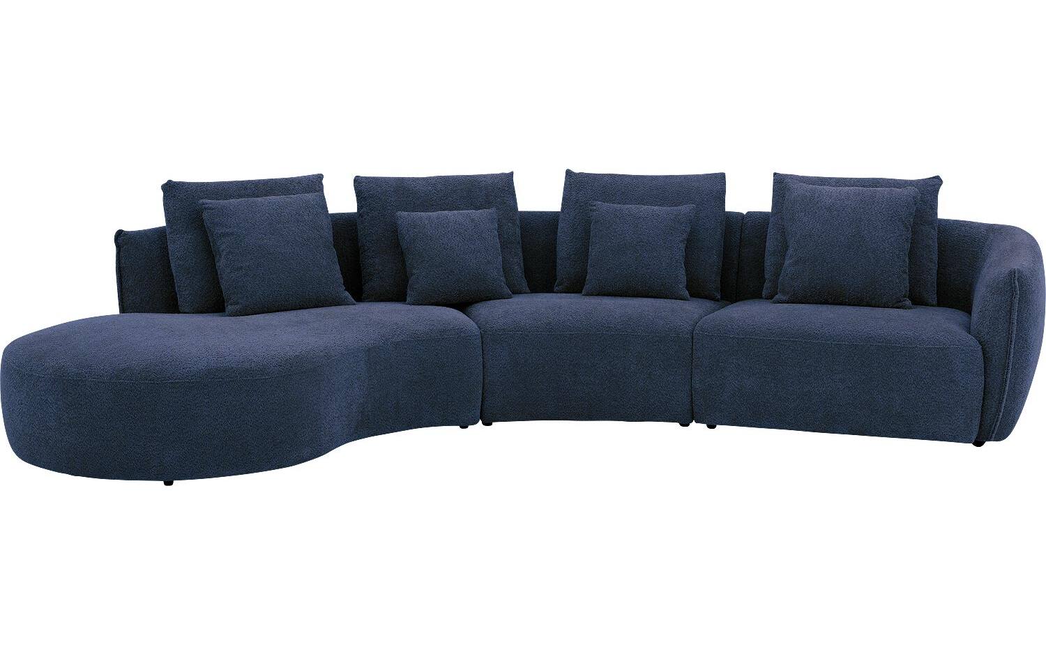 Goossens Bank Fay blauw, stof, 1,5-zits, stijlvol landelijk met chaise longue links - 8718823317954