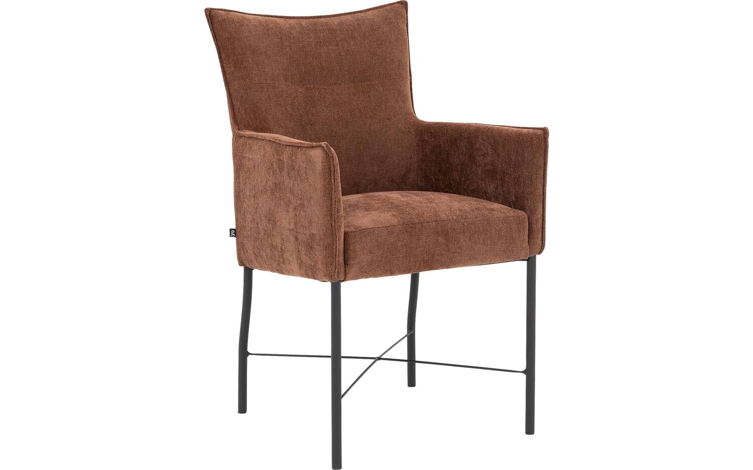 Goossens Eetkamerstoel Erik bruin stof met armleuning, modern design - 8718823317770