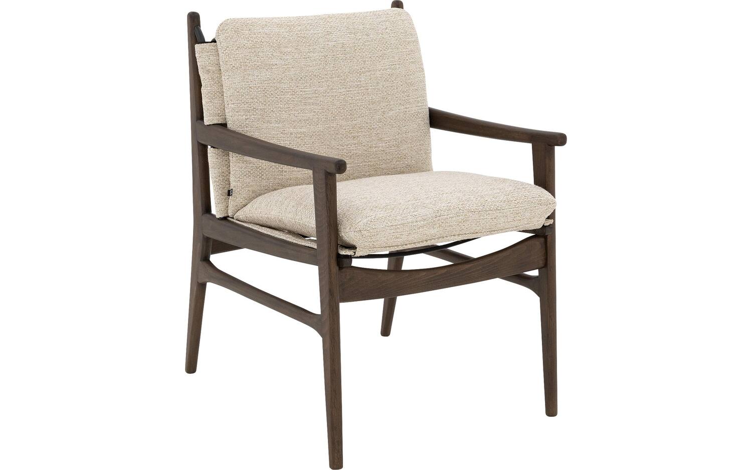 Goossens Stoel Alison met Massief Houten Frame wit stof met armleuning, modern design - 8718823322545