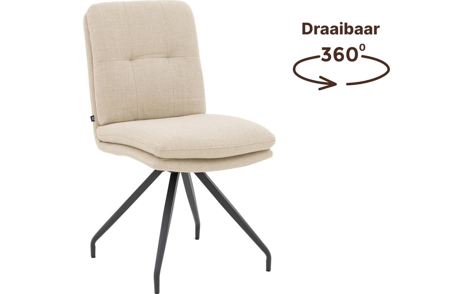 Goossens Eetkamerstoel Mirthe beige stof graden draaibaar leuning, modern design - 8718823329131