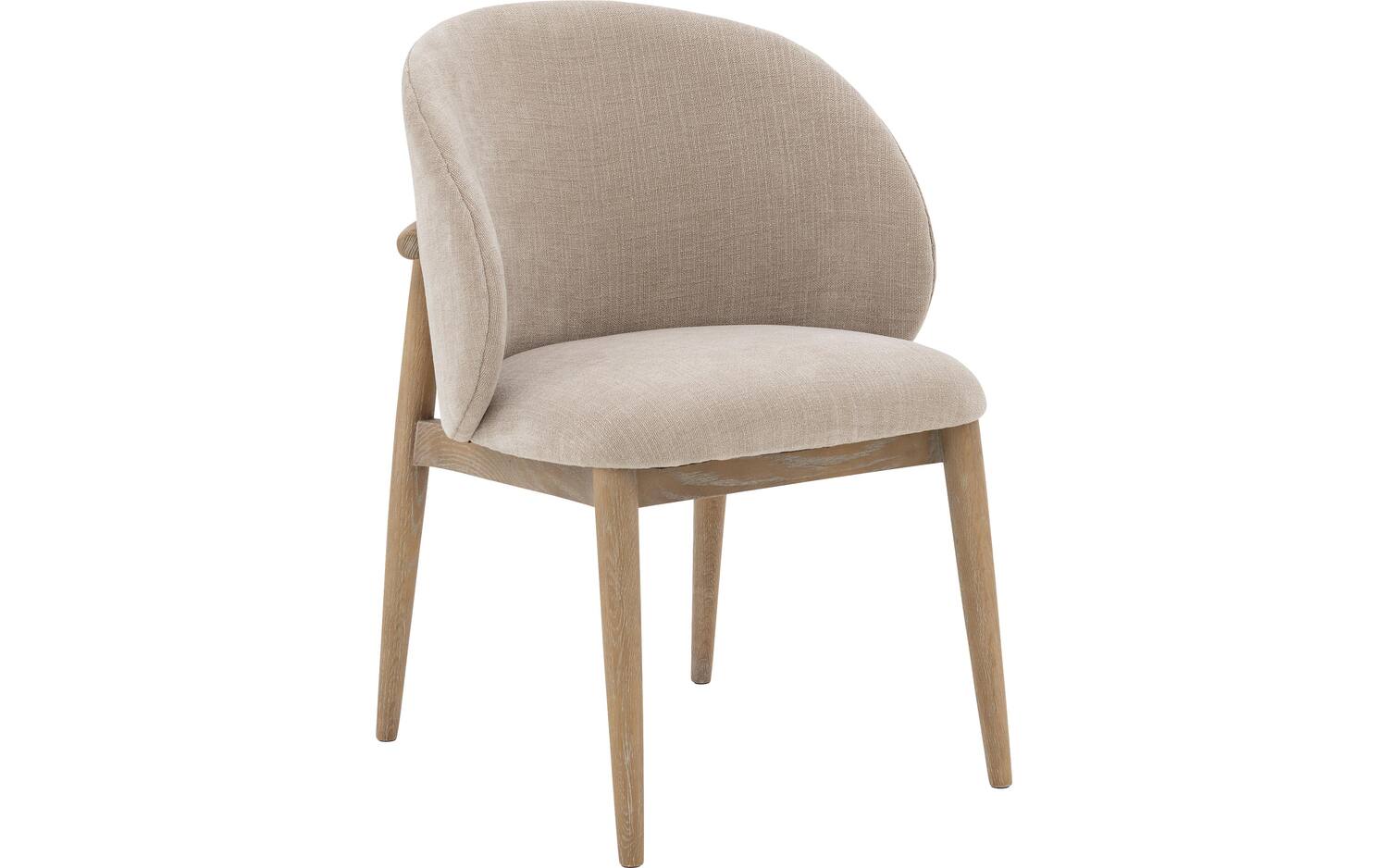 Goossens Stoel Diederik met Massief Houten Frame beige stof met armleuning, stijlvol landelijk - 8718823322224