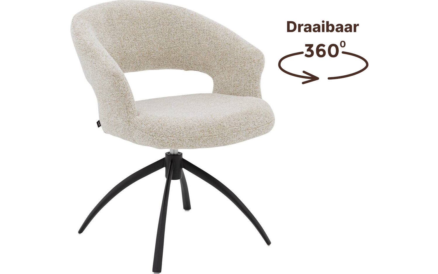 Goossens Eetkamerstoel Sara beige stof graden draaibaar met return functie met armleuning, - 8718823329186
