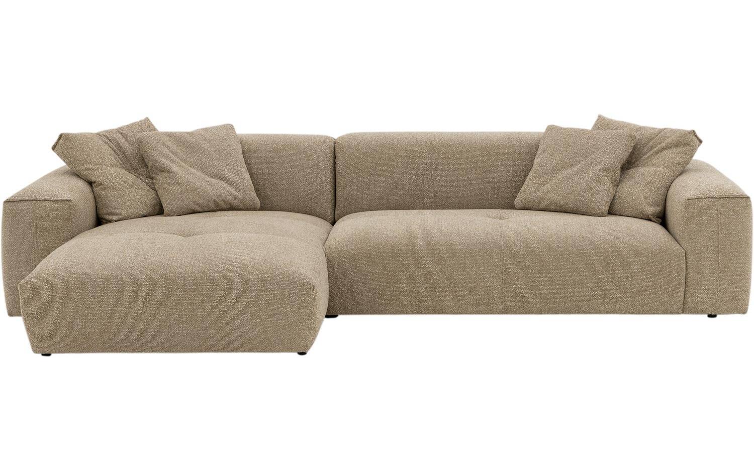 Goossens Bank Lago bruin, stof, met chaise longue links - 8718823324280