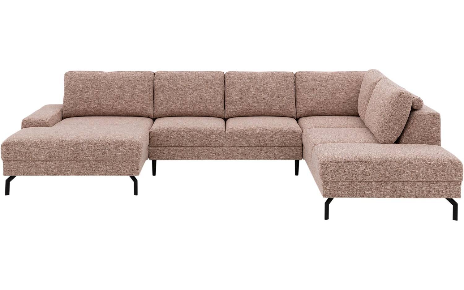 Goossens Bank Valdena roze, stof, 3-zits, met ligelement rechts met chaise longue links - 8718823324341