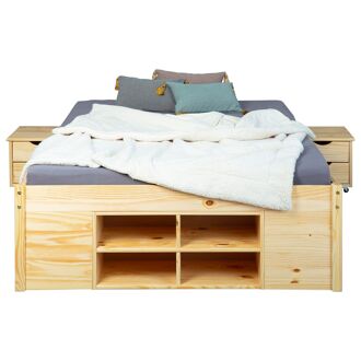 Inter Link Bedframe Claas of Till inclusief 2 nachtkastjes en lattenbodem (Natuur - Claas, 160 x 200 cm) - 3015187501575