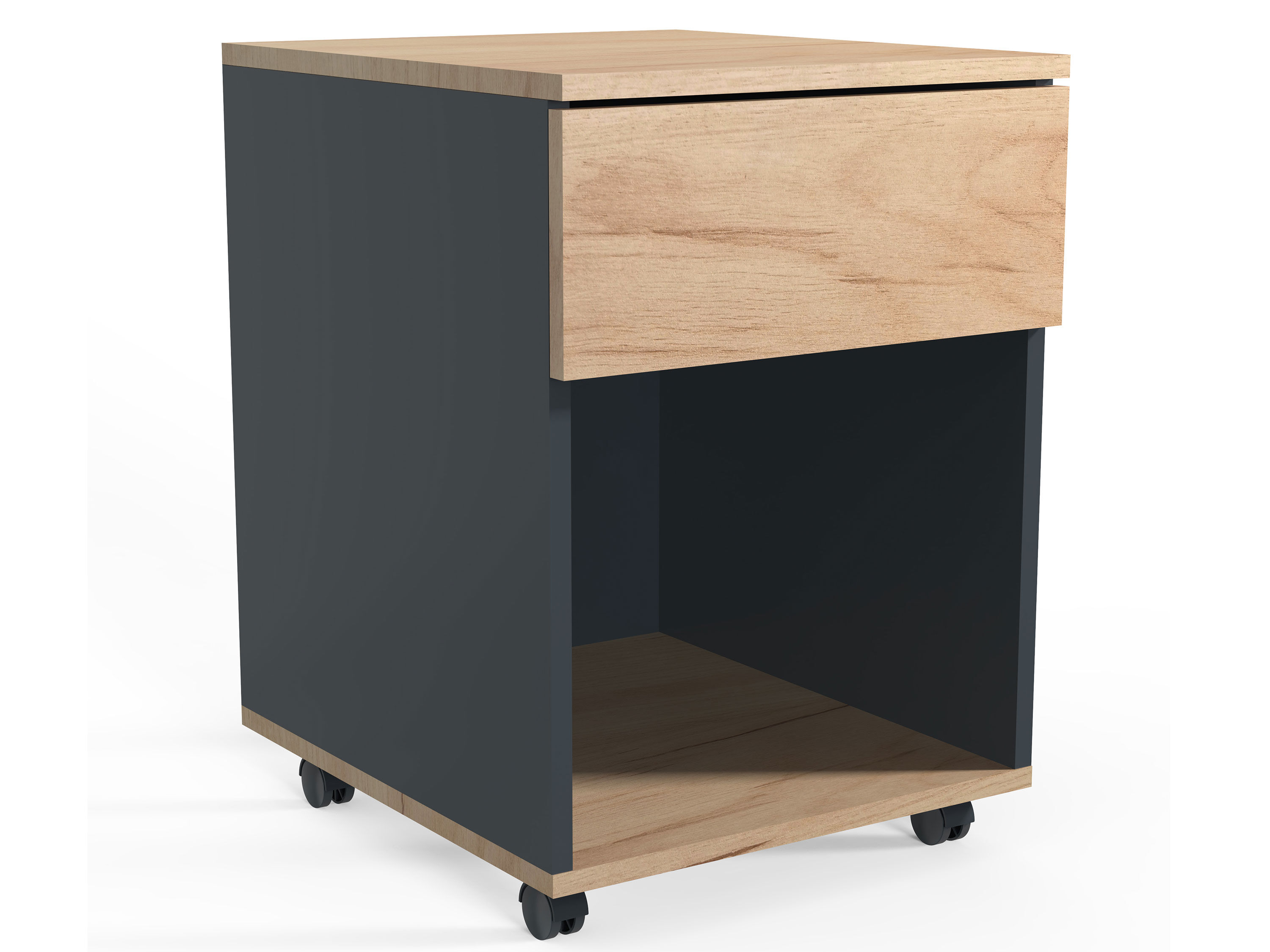 VCM Kastje op wielen (Antraciet/honingeiken, 1 lade) - 4051814419409