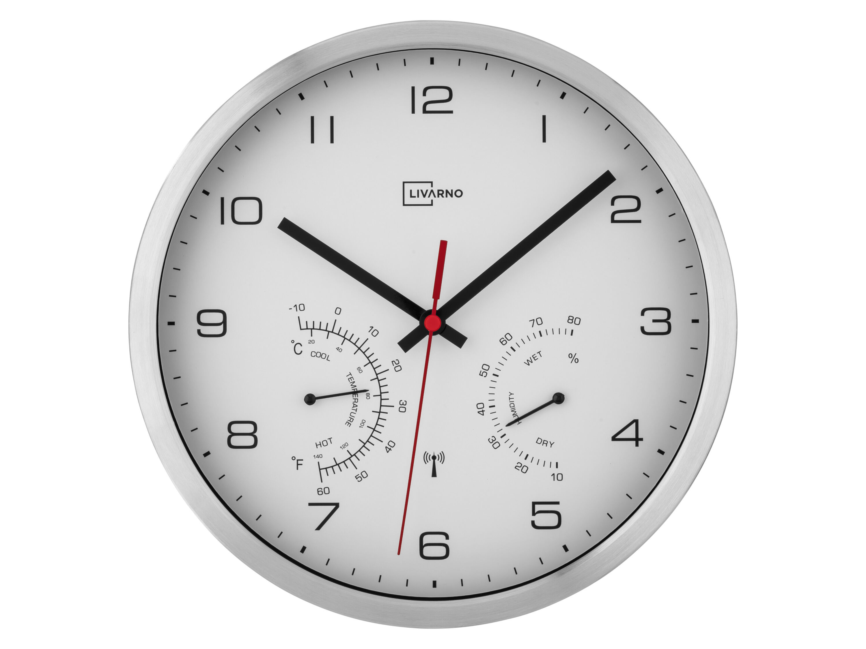 LIVARNO home Wandklok met thermometer en hygrometer (Zilver/wit) - 4052916709474