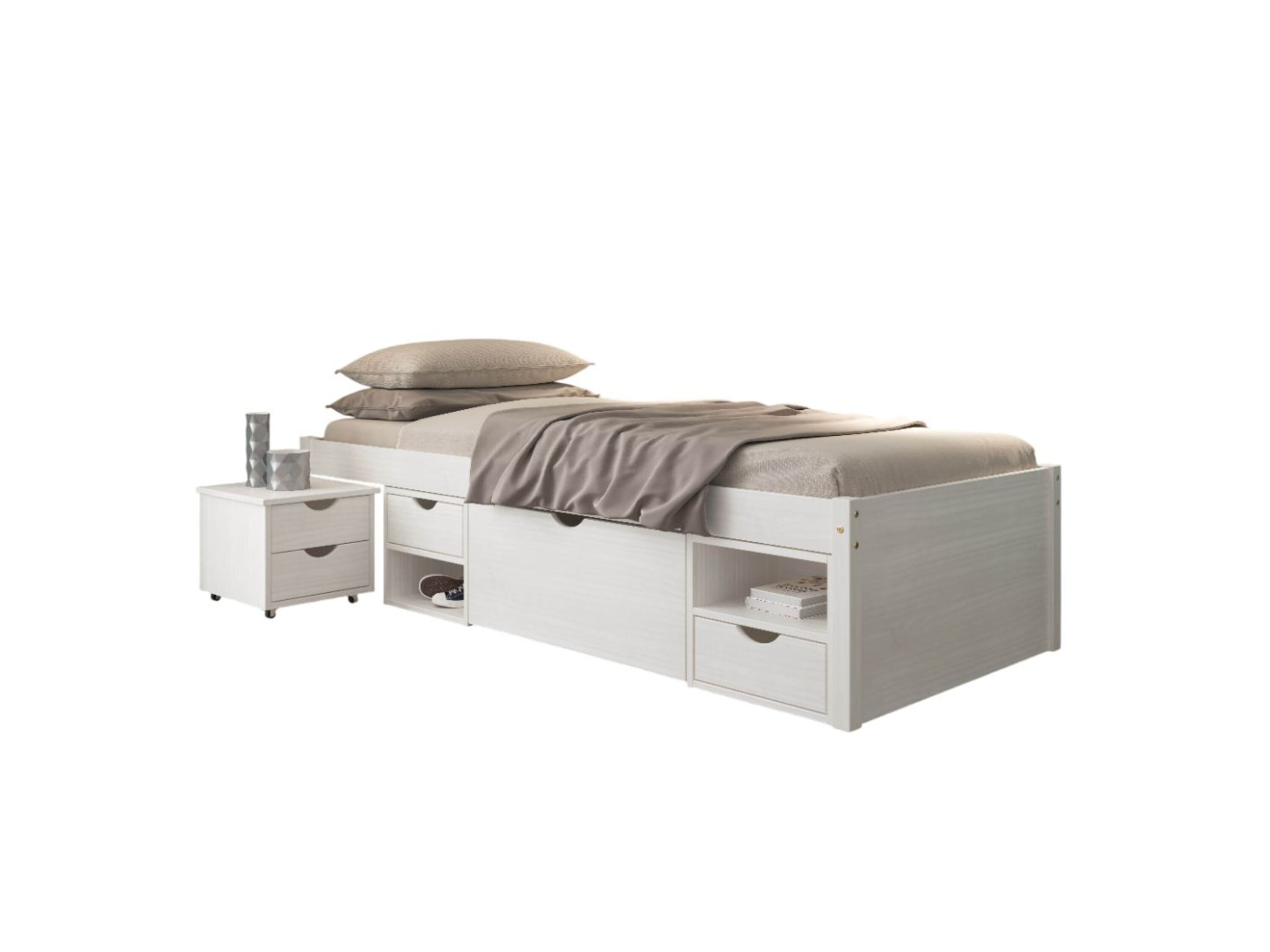 Inter Link Bedframe Claas of Till inclusief 2 nachtkastjes en lattenbodem (Wit - Tot, 90 x 200 cm) - 3015187500271