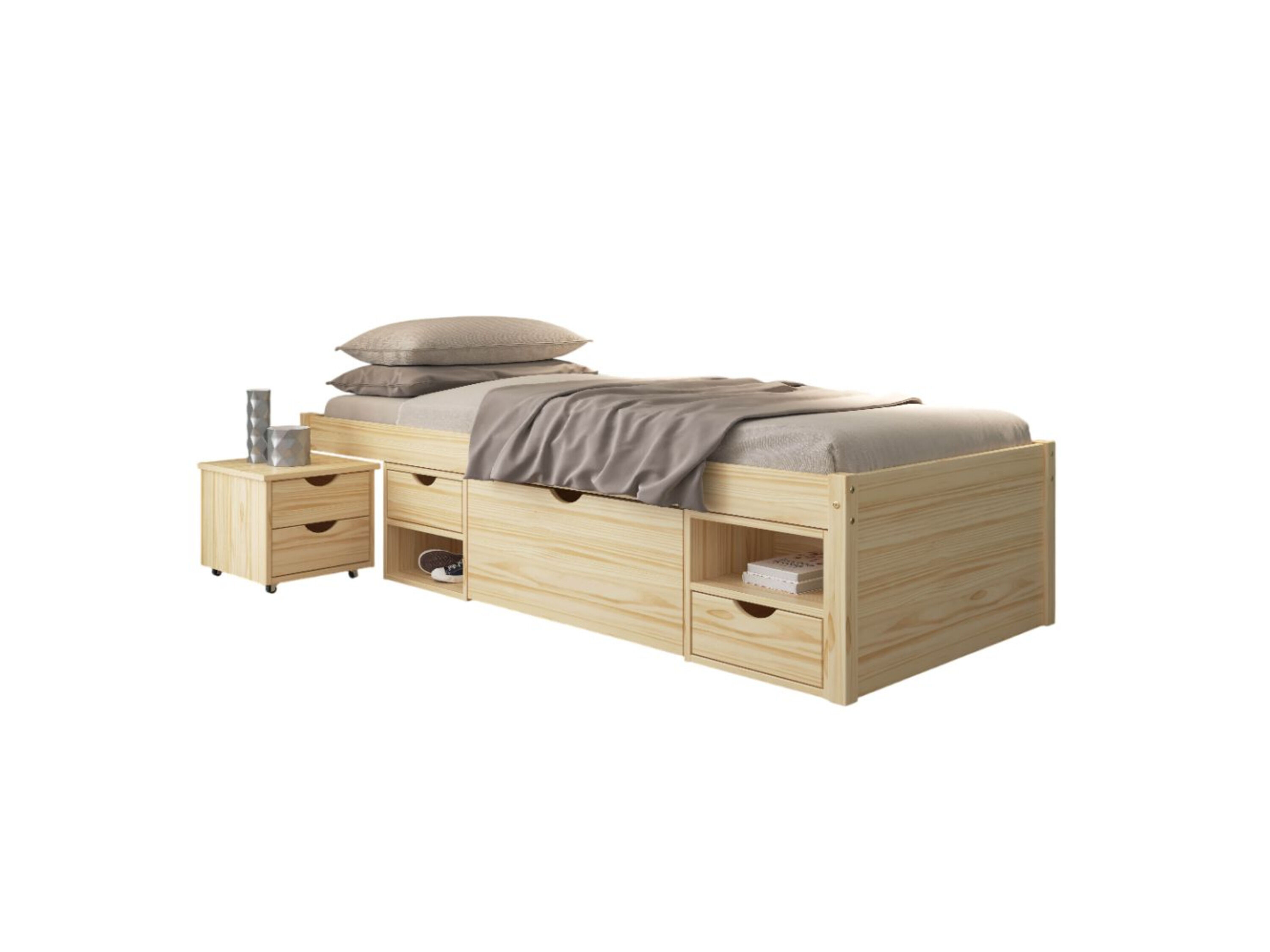 Inter Link Bedframe Claas of Till inclusief 2 nachtkastjes en lattenbodem (Natuur - Claas, 90 x 200 cm) - 3015187501537