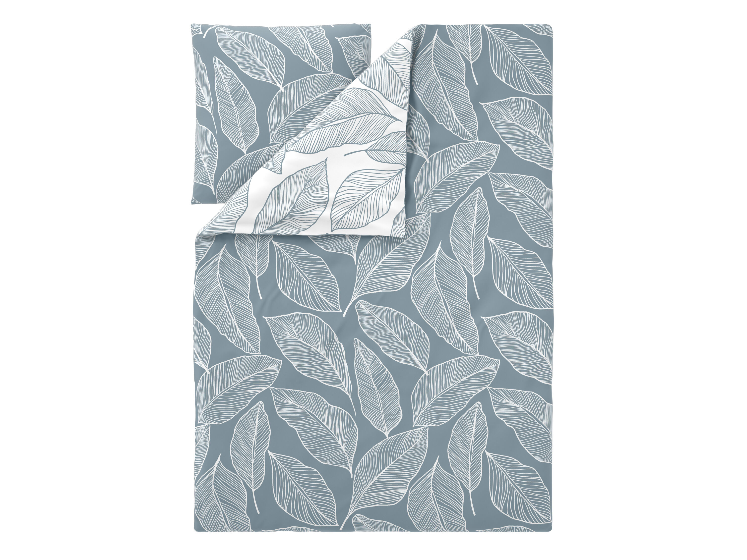LIVARNO Satijnen dekbedovertrek140 x 200 cm (Bladeren/blauw) - 4052916925355