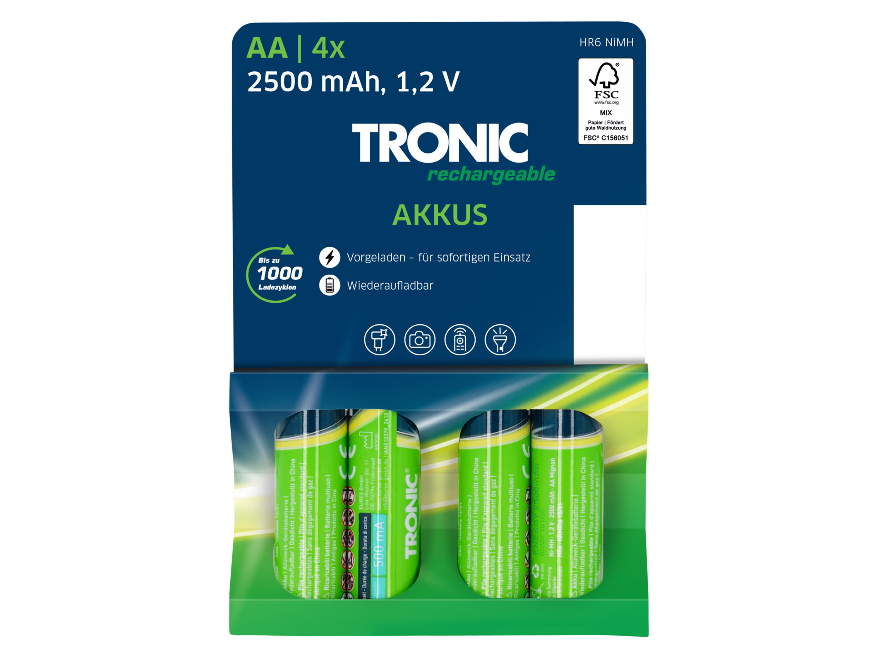 TRONIC 4 oplaadbare batterijen (AA) - 4052916662007