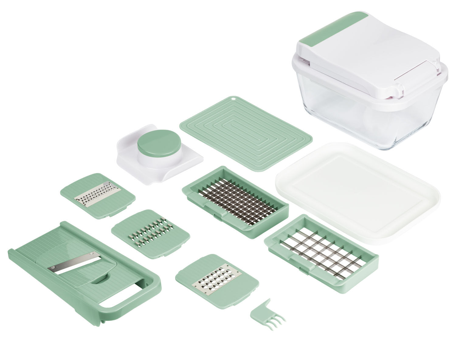 ERNESTO Multifunctionele snijmachine met glazen kom, 6 inzetstukken - 4055334755603