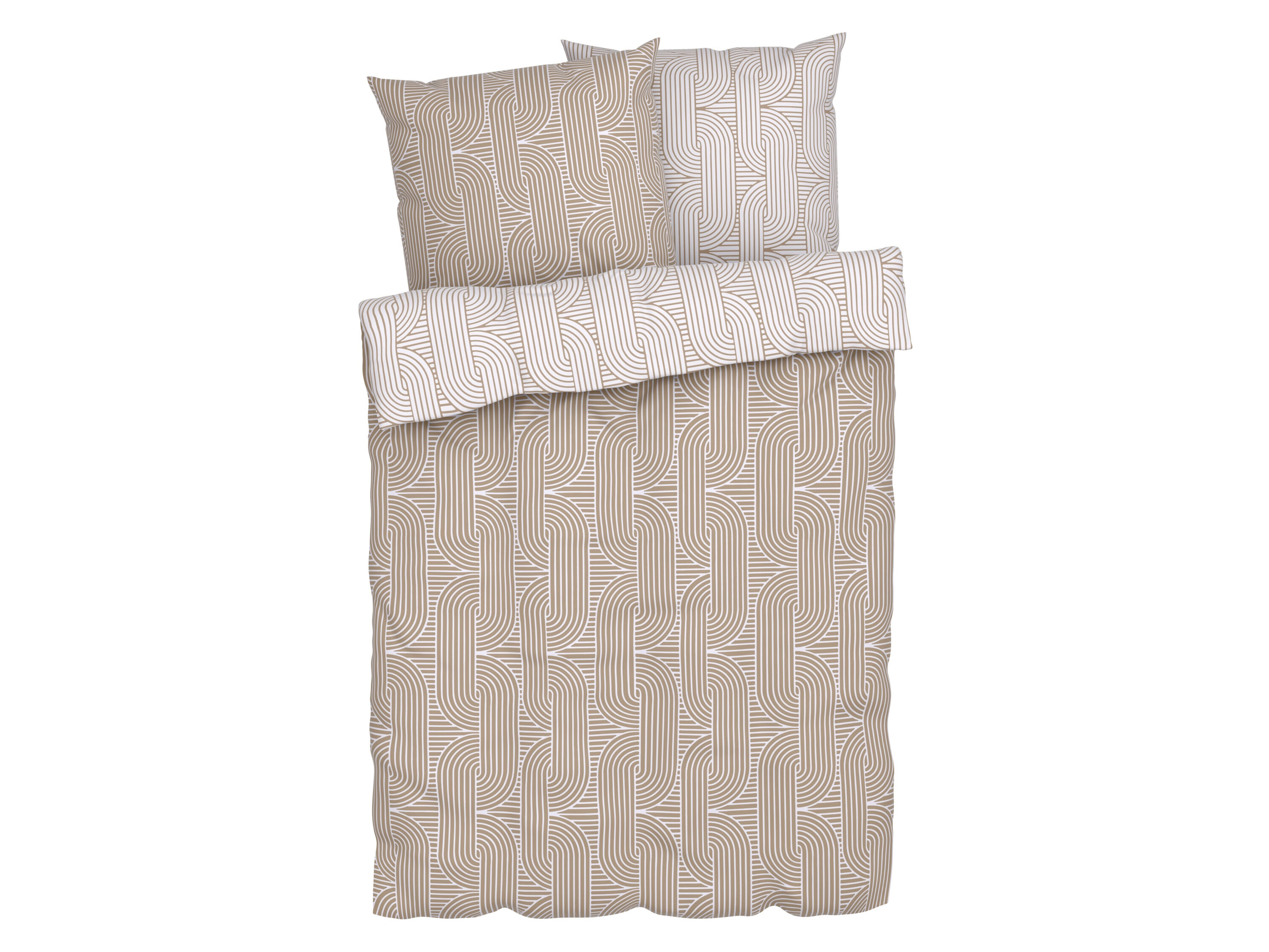 LIVARNO home Fijnflanellen Wendedekbedoverhoes 200 x 200 cm (let op LV OSNL) (Taupe/wit print) - 4052916636329