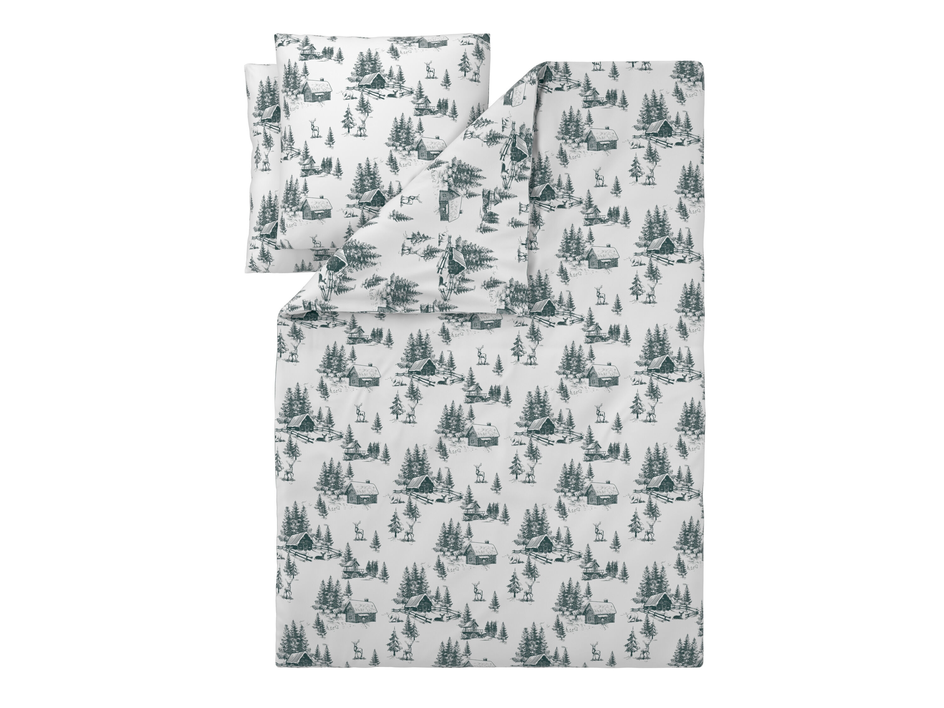 LIVARNO Dekbedovertrek 240 x 220 cm (Dennenboom/wit/groen) - 4052916819272